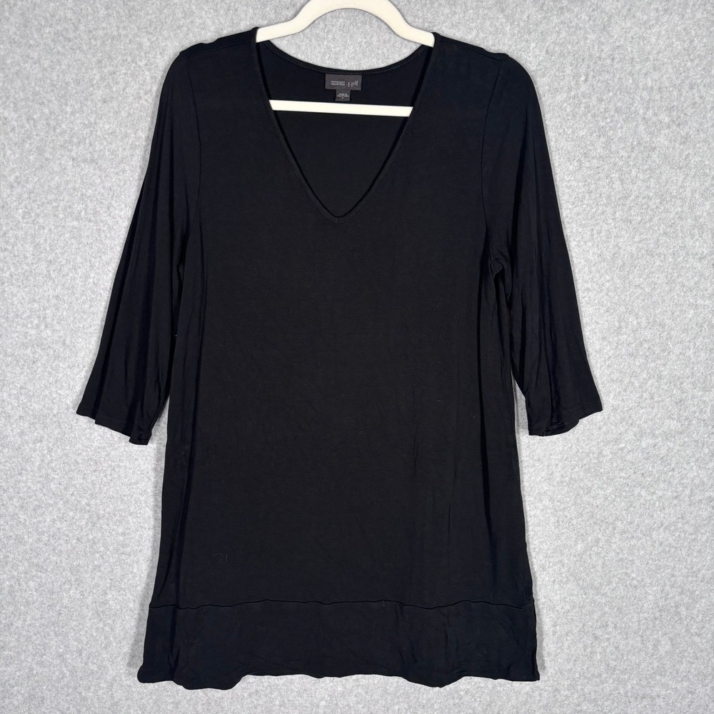 J Jill Wearever Tunic Dress Top Small Black Jersey Knit Minimalist Lagenlook